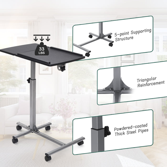 Adjustable Angle Height Rolling Laptop Table-Black