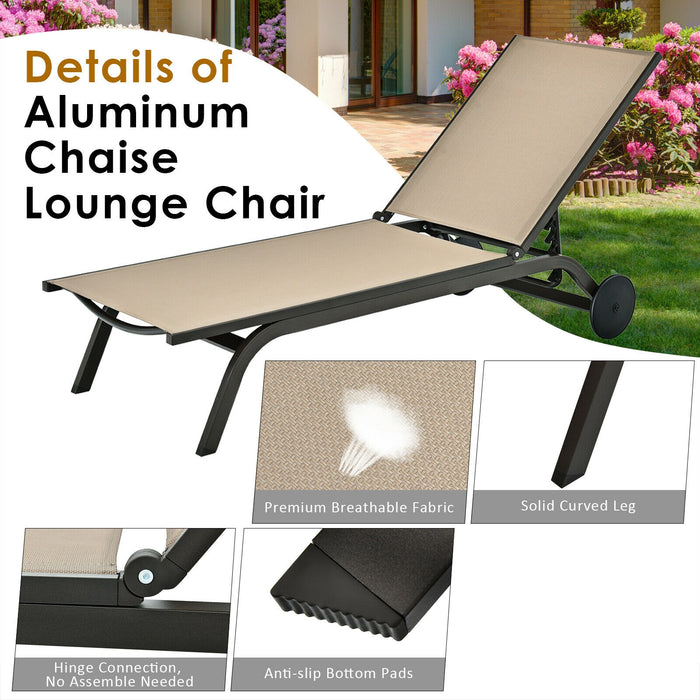 Aluminum Fabric Outdoor Patio Lounge Chair with Adjustable Reclining -Brown