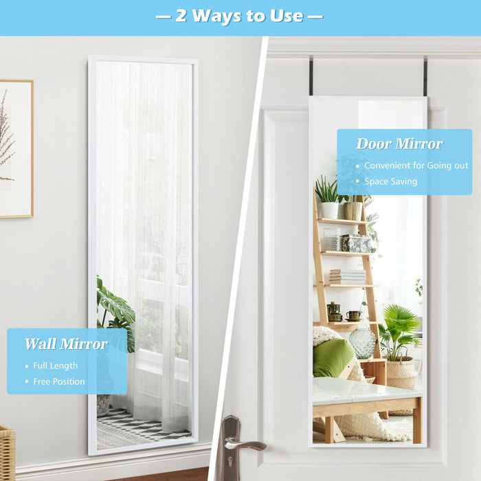 Full Length Metal Door Mirror with Adjustable Hook-White