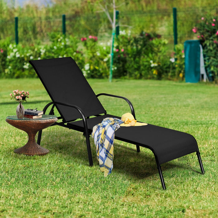 2 Pcs Outdoor Patio Lounge Chair Chaise Fabric with Adjustable Reclining Armrest