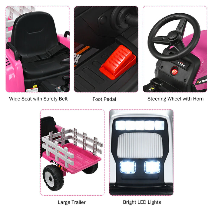 12V Ride on Tractor with 3-Gear-Shift Ground Loader for Kids 3+ Years Old-Pink