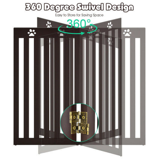 36 Inch Folding Wooden Freestanding Pet Gate  with 360Â° Hinge-Espresso