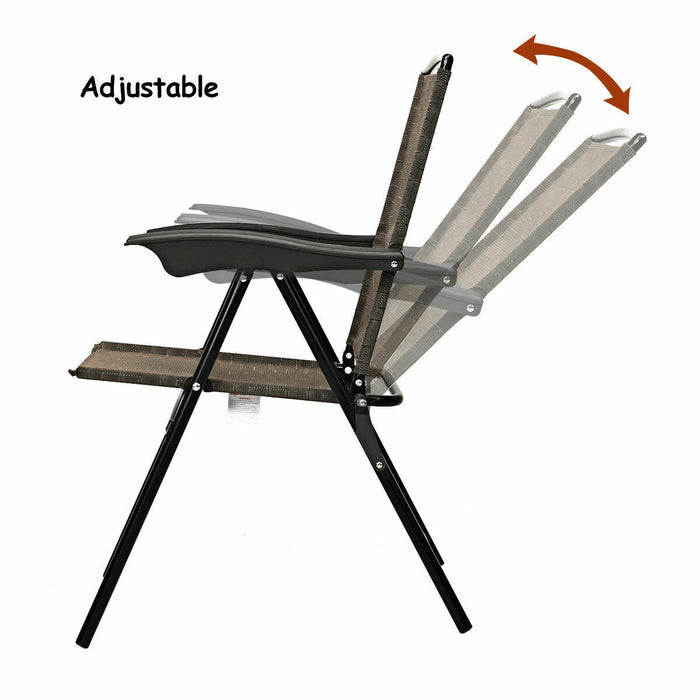 2 Pieces Folding Sling Chairs with Steel Armrests and Adjustable Back for Patio