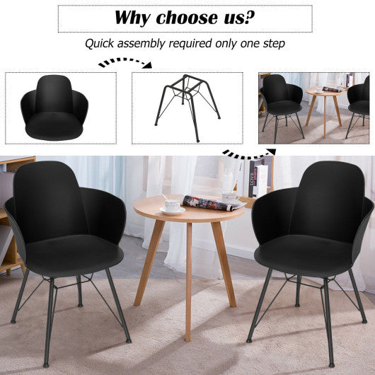 Set of 2 Metal Frame Modern Petal-Shape Plastic Dining Chairs-Black