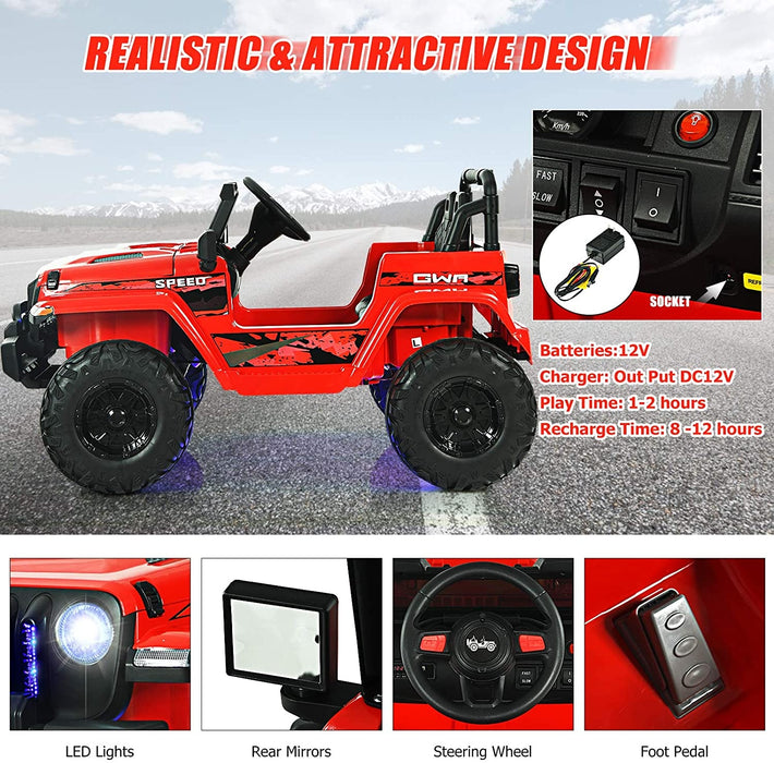 12V Kids Ride-on Jeep Car with 2.4 G Remote Control-Red