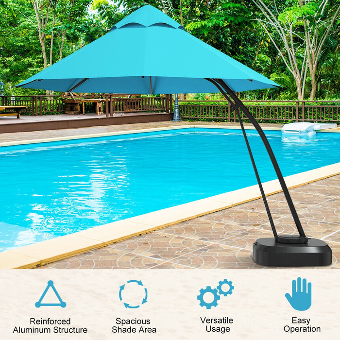 11 Feet Outdoor Cantilever Hanging Umbrella with Base and Wheels-Turquoise