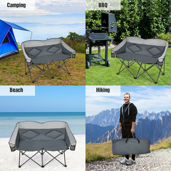 Folding Camping Chair with Bags and Padded Backrest-Gray