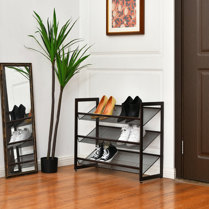 2/3/4 Tiers Flat and Slant Metal Shoe Rack for Entryway Hallway-3-Tier