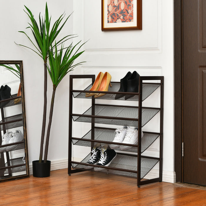 2/3/4 Tiers Flat and Slant Metal Shoe Rack for Entryway Hallway-4-Tier