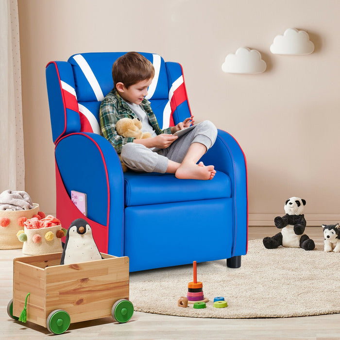 Kids Leather Recliner Chair with Side Pockets-Blue