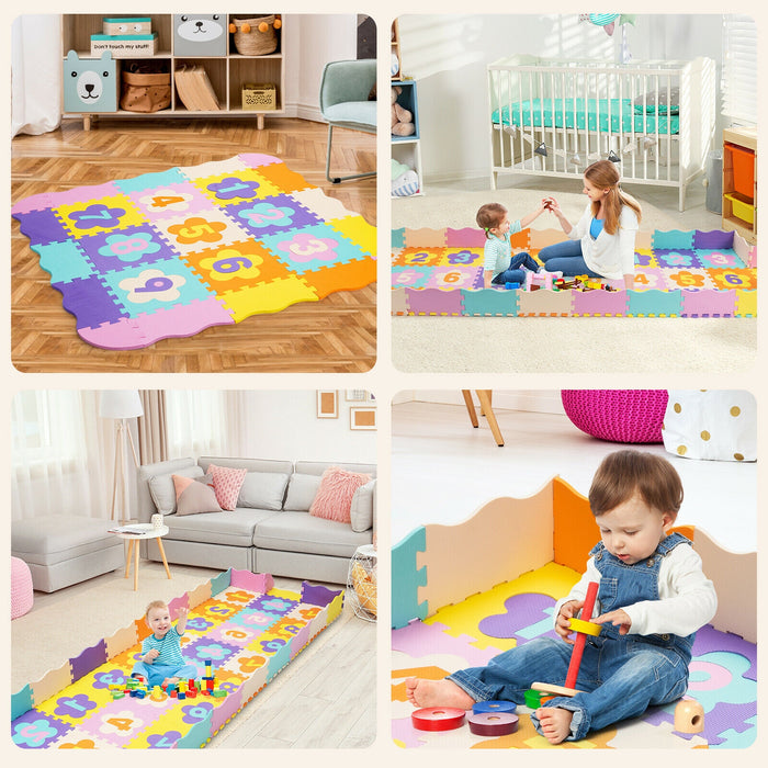 75 Pieces Baby Foam Interlocking Play Mat with Fence with Detachable Numbers