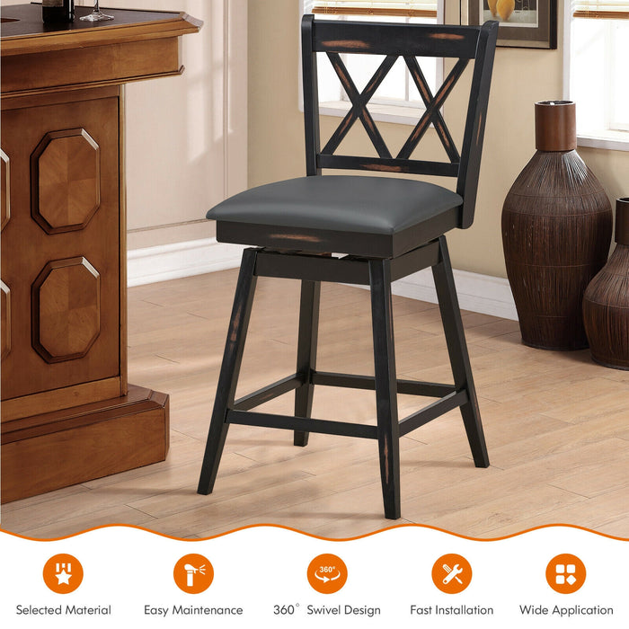 2 Pieces 24 Inch Swivel Counter Height Barstool Set with Rubber Wood Legs-Black