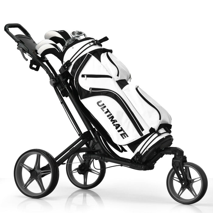 Folding Golf Push Cart with Scoreboard Adjustable Handle Swivel Wheel-Gray