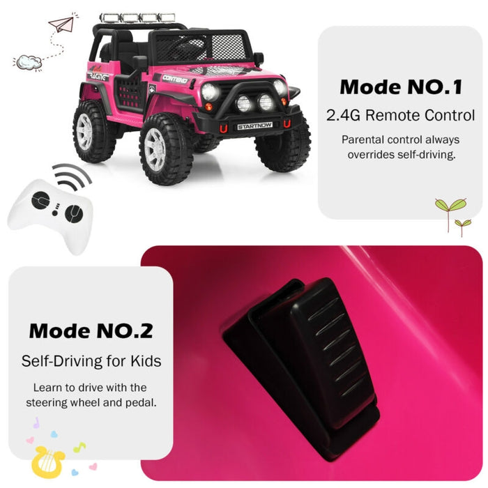 12V Kids Remote Control Electric Ride On Truck Car with Lights and Music-Pink