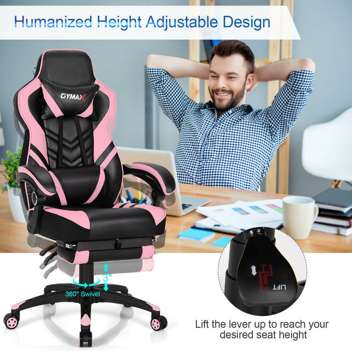 Adjustable Gaming Chair with Footrest for Home Office-Pink