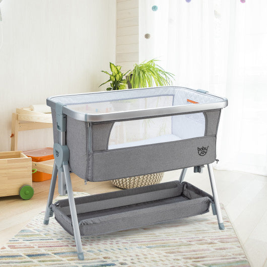 Baby Bed Side Crib Portable Adjustable Infant Travel Sleeper Bassinet-Gray