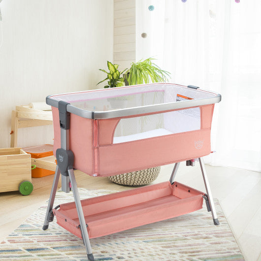 Baby Bed Side Crib Portable Adjustable Infant Travel Sleeper Bassinet-Pink