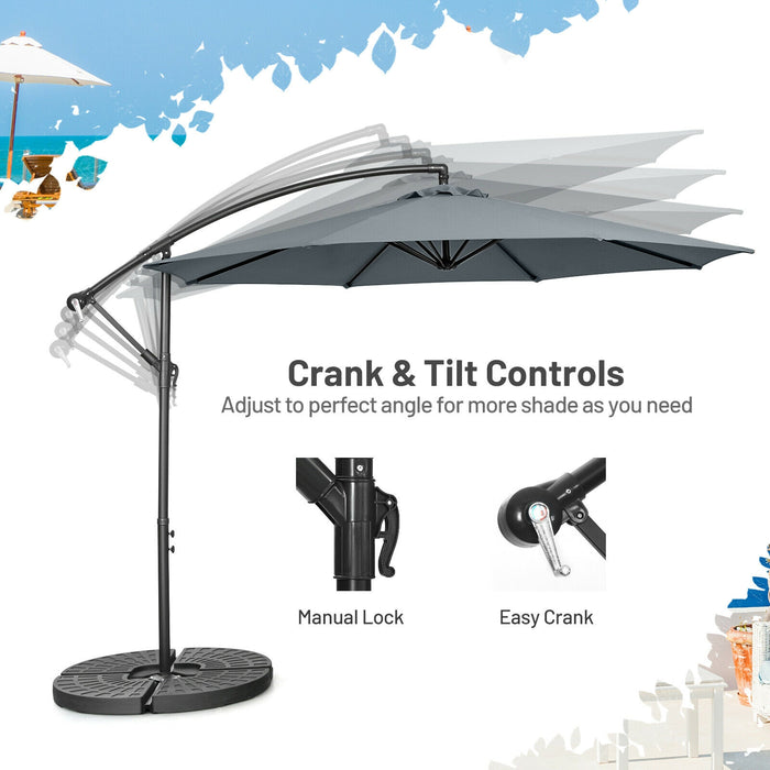 10 Feet Offset Umbrella with 8 Ribs Cantilever and Cross Base-Gray