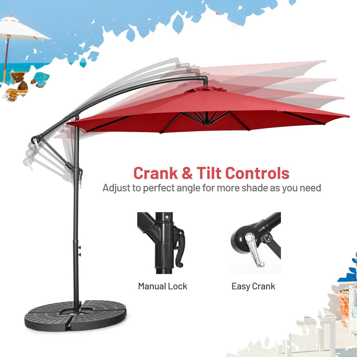 10 Feet Offset Umbrella with 8 Ribs Cantilever and Cross Base-Red