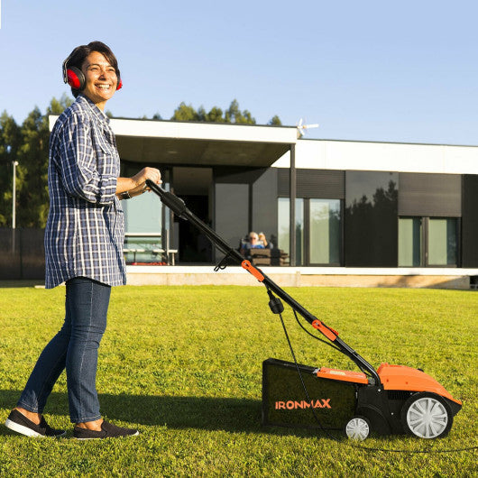 13 Inch 12 Amp Electric Scarifier with Collection Bag and Removable Blades-Orange