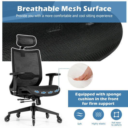 Adjustable Mesh Computer Chair with Sliding Seat and Lumbar Support-Black