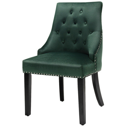 Modern Upholstered Button-Tufted Dining Chair with Naild Trim-Dark Green