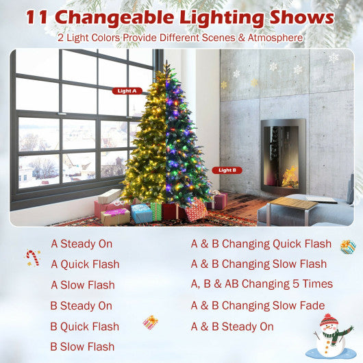 Pre-Lit Snowy Christmas Hinged Tree with Multi-Color Lights-7'