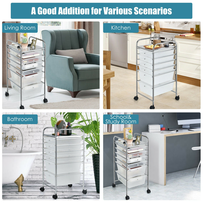 6 Drawers Rolling Storage Cart Organizer-Clear