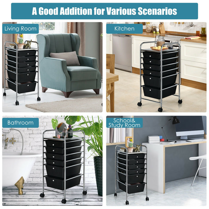 6 Drawers Rolling Storage Cart Organizer-Black