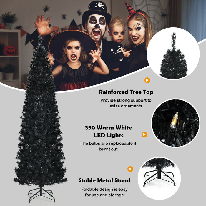 Pre-lit Christmas Halloween Tree with PVC Branch Tips and Warm White Lights-7 ft