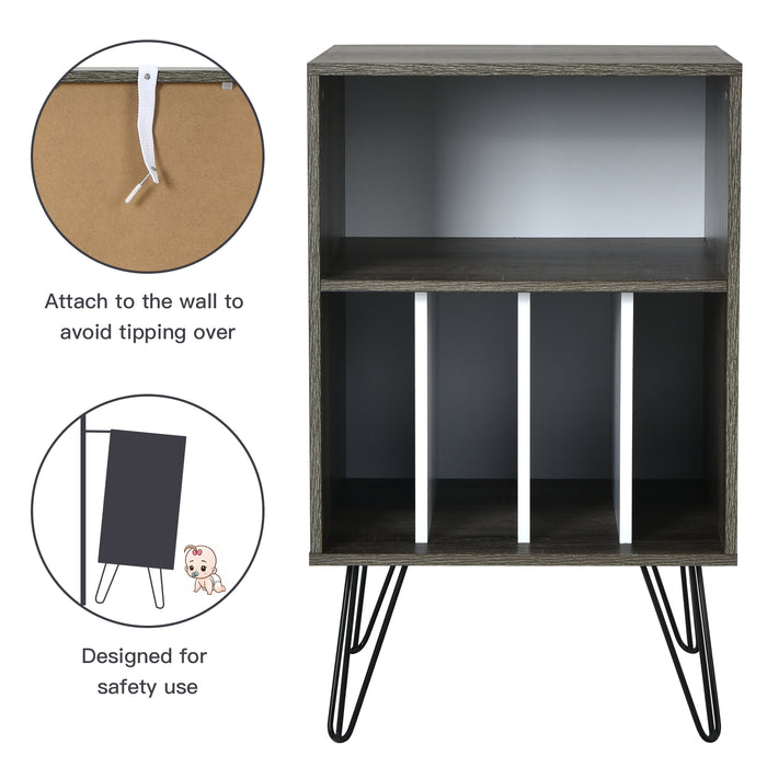 Freestanding Record Player Stand Record Storage Cabinet with Metal Legs-Gray