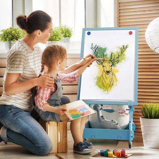 Multifunctional Kids' Standing Art Easel with Dry-Erase Board -Blue