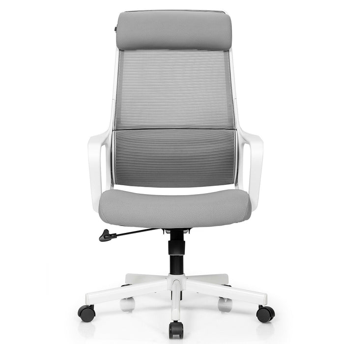 Adjustable Mesh Office Chair with Heating Support Headrest-Gray