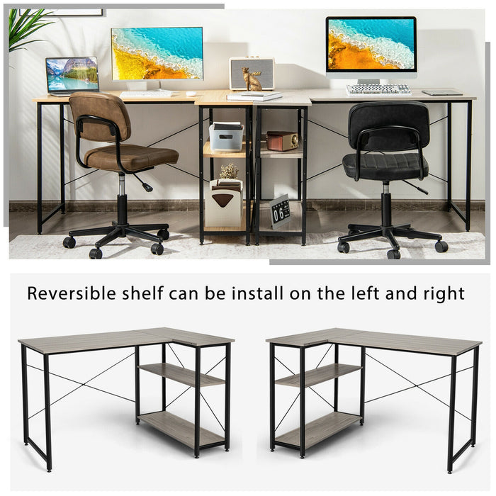 48 Inch Reversible L Shaped Computer Desk with Adjustable Shelf-Gray