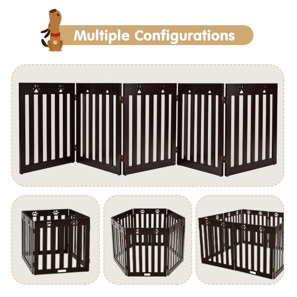 24 Inch Folding Wooden Freestanding Dog Gate with 360Â° Flexible Hinge for Pet-Dark Brown