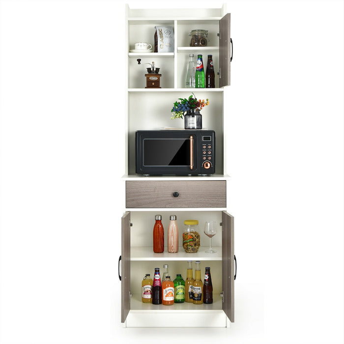 3-Door 71 Inch Kitchen Buffet Pantry Storage Cabinet with Hutch and Adjustable Shelf-White