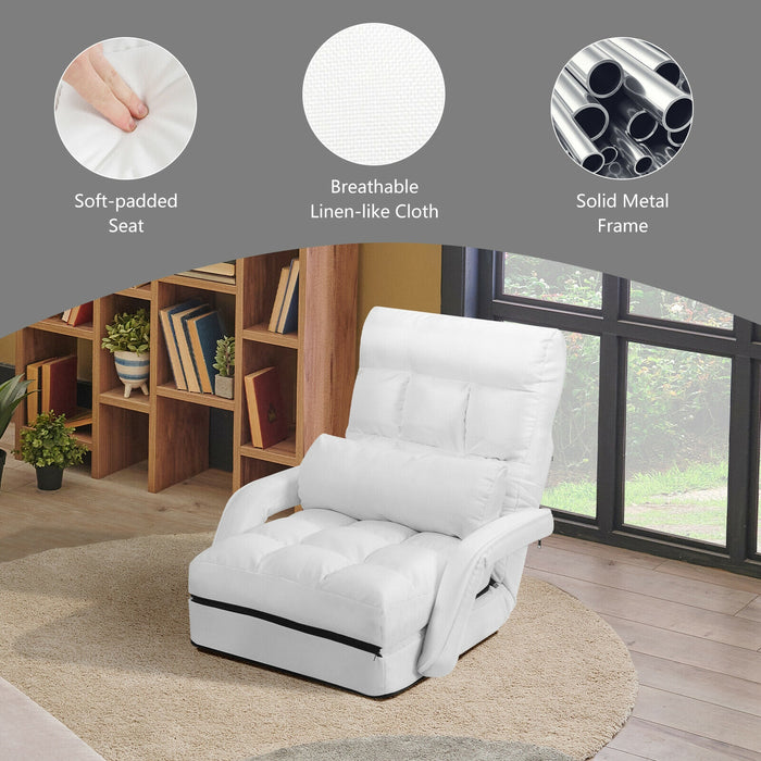 Folding Lazy Floor Chair Sofa with 6 Adjustable Position-White