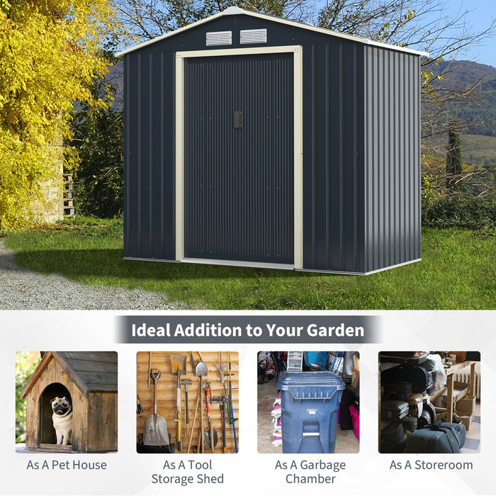 7 Feet x 4 Feet Metal Storage Shed with Sliding Double Lockable Doors-Gray