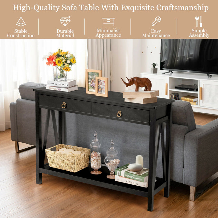 Console Table with Drawer Storage Shelf for Entryway Hallway-Black