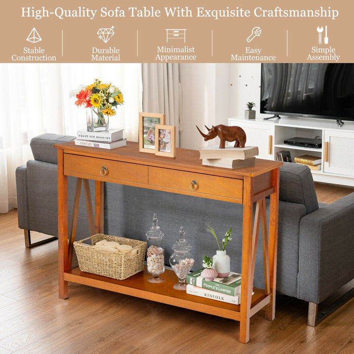 Console Table with Drawer Storage Shelf for Entryway Hallway-Cherry