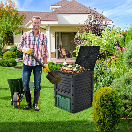 80-Gallon Outdoor Composter with Large Openable Lid and Bottom Exit Door