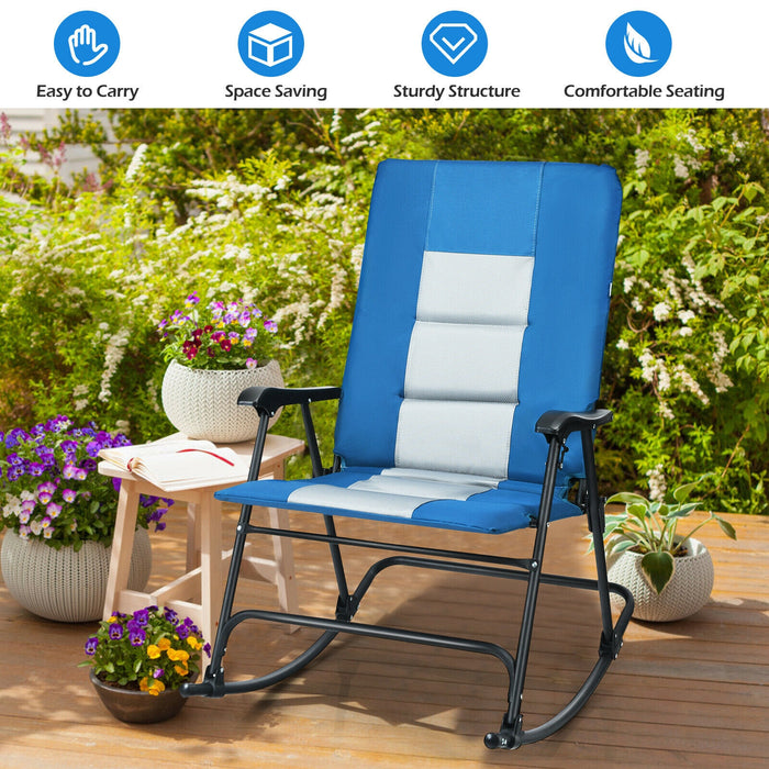 Foldable Rocking Padded Portable Camping Chair with Backrest and Armrest -Blue