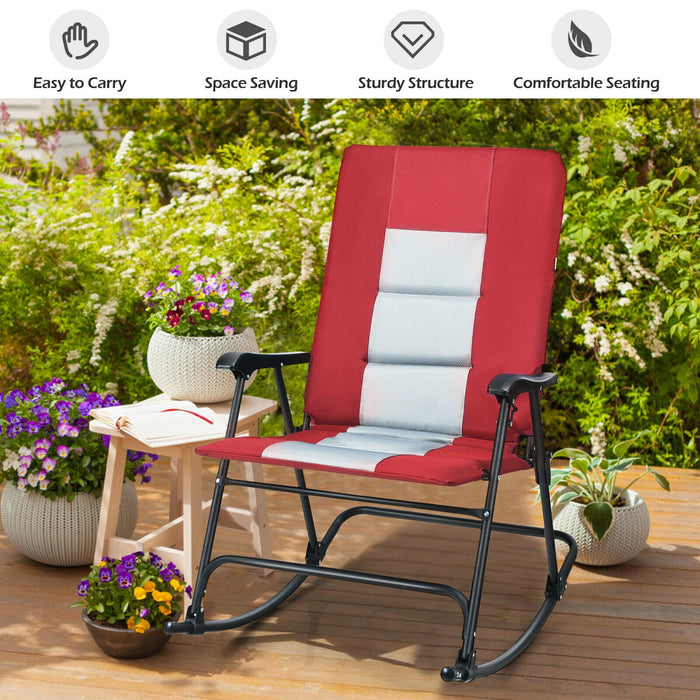 Foldable Rocking Padded Portable Camping Chair with Backrest and Armrest -Red