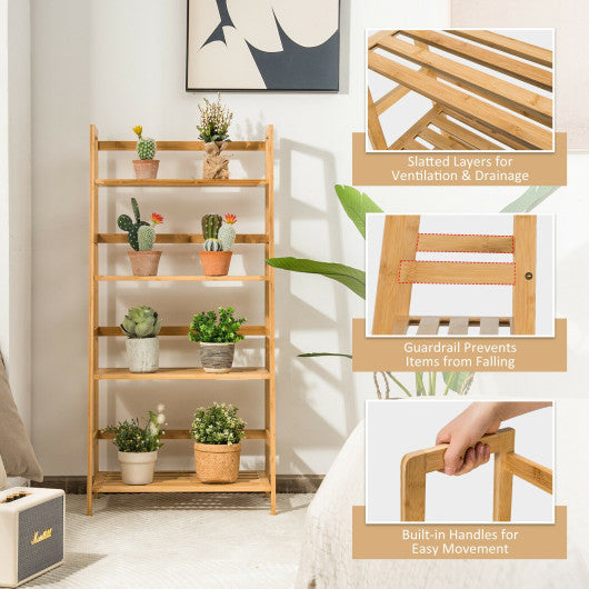 4-Tier Bamboo Bookshelf Ladder Shelf Plant Stand Rack-Natural