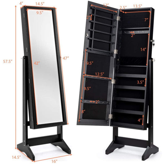 Jewelry Cabinet Stand Mirror Armoire with Large Storage Box-Black