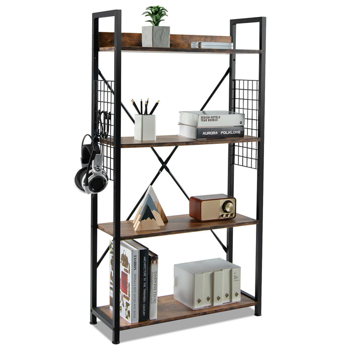 4 -Tier Industrial Open Storage Bookshelf-Coffee