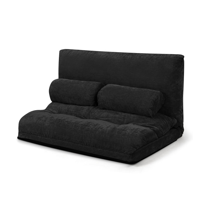 6-Position Adjustable Sleeper Lounge Couch with 2 Pillows-Black