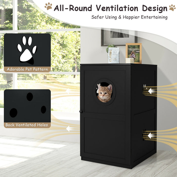 2-tier Litter Hidden Cat House With Anti-toppling Device-Black