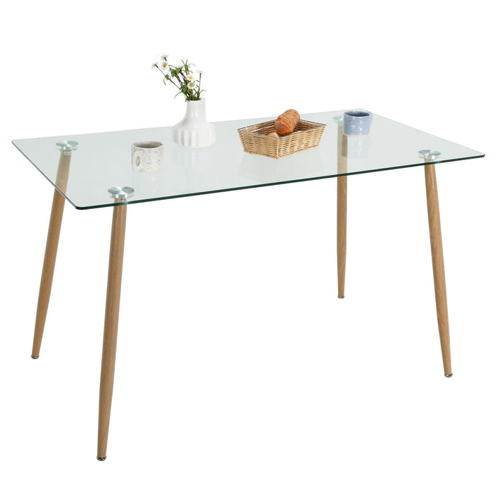 Modern Glass Rectangular Dining Table with Metal Legs-Natural