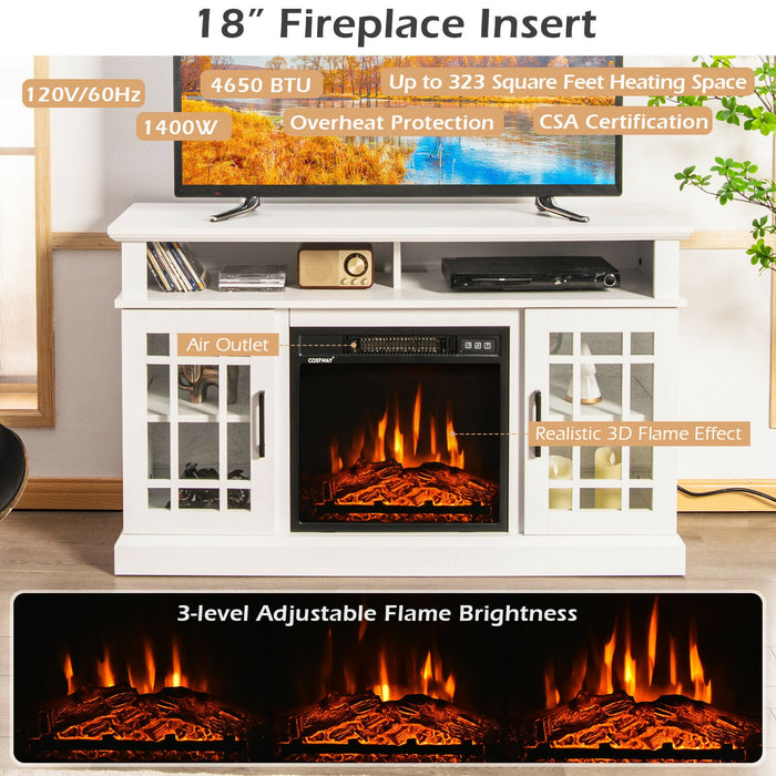 48 Inch Electric Fireplace TV Stand with Cabinets for TVs Up to 50 Inch-White